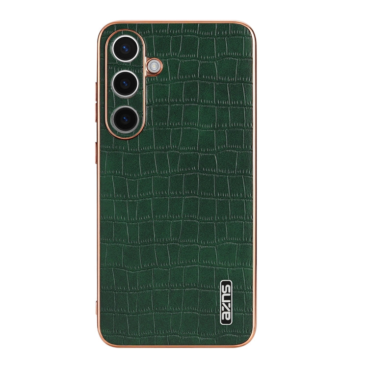 For Samsung Galaxy S24+ 5G AZNS Electroplated Frame Crocodile Texture Full Coverage Phone Case(Green)
