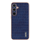 For Samsung Galaxy S24+ 5G AZNS Electroplated Frame Crocodile Texture Full Coverage Phone Case(Blue)