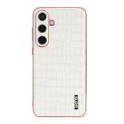 For Samsung Galaxy S24+ 5G AZNS Electroplated Frame Crocodile Texture Full Coverage Phone Case(White)