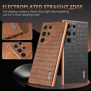 For Samsung Galaxy S24 Ultra 5G AZNS Electroplated Frame Crocodile Texture Full Coverage Phone Case(Black)
