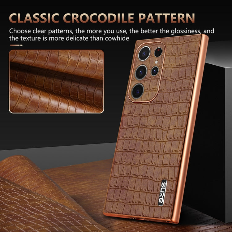For Samsung Galaxy S24 Ultra 5G AZNS Electroplated Frame Crocodile Texture Full Coverage Phone Case(Black)