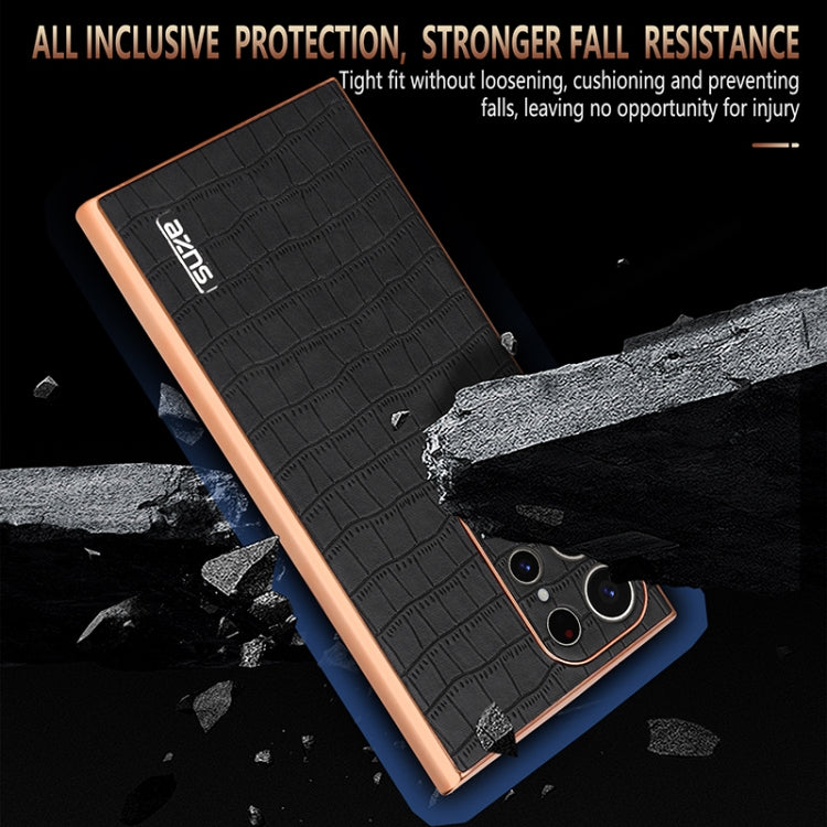 For Samsung Galaxy S24 Ultra 5G AZNS Electroplated Frame Crocodile Texture Full Coverage Phone Case(Brown)