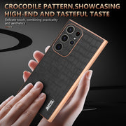 For Samsung Galaxy S24 Ultra 5G AZNS Electroplated Frame Crocodile Texture Full Coverage Phone Case(Brown)