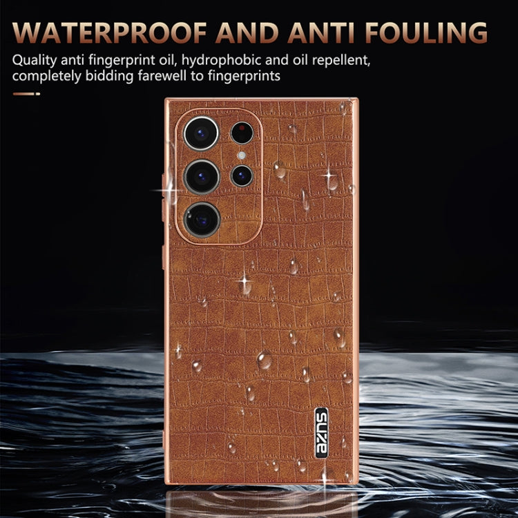 For Samsung Galaxy S24 Ultra 5G AZNS Electroplated Frame Crocodile Texture Full Coverage Phone Case(Blue)