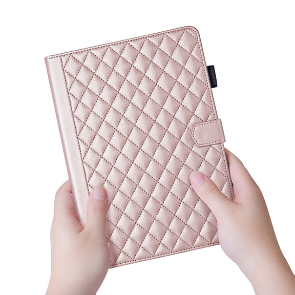For iPad Pro 13 2024 Rhombus Lattice Leather Smart Tablet Case(Rose Gold)