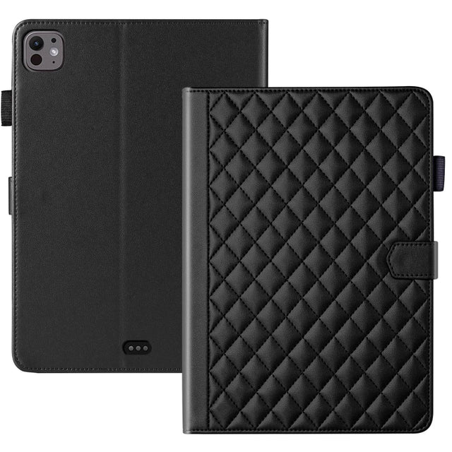 For iPad Pro 13 2024 Rhombus Lattice Leather Smart Tablet Case(Black)