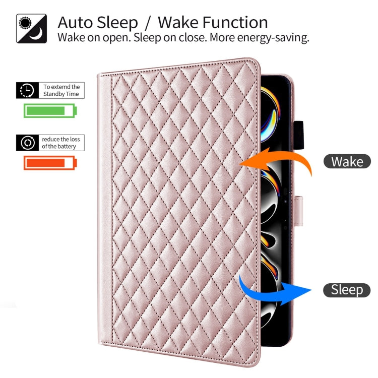 For iPad Pro 11 2024 Rhombus Lattice Leather Smart Tablet Case(Rose Gold) - iPad Pro 11 2024 Cases by PMC TechLife | Online Shopping South Africa | PMC TechLife | Buy Now Pay Later Mobicred