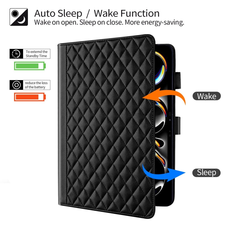 For iPad Pro 11 2024 Rhombus Lattice Leather Smart Tablet Case(Black) - iPad Pro 11 2024 Cases by PMC TechLife | Online Shopping South Africa | PMC TechLife | Buy Now Pay Later Mobicred