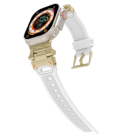 For Apple Watch SE 2023 44mm Stainless Steel Connector TPU Watch Band(Gold White)