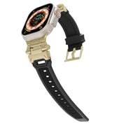 For Apple Watch Series 9 45mm Stainless Steel Connector TPU Watch Band(Gold Black)