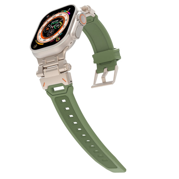 For Apple Watch Ultra 49mm Stainless Steel Connector TPU Watch Band(Titanium Green)