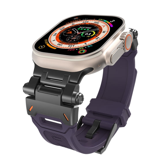 For Apple Watch SE 2022 44mm Stainless Steel Connector TPU Watch Band(Black Purple)
