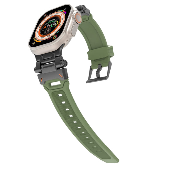 For Apple Watch Series 7 45mm Stainless Steel Connector TPU Watch Band(Black Green)