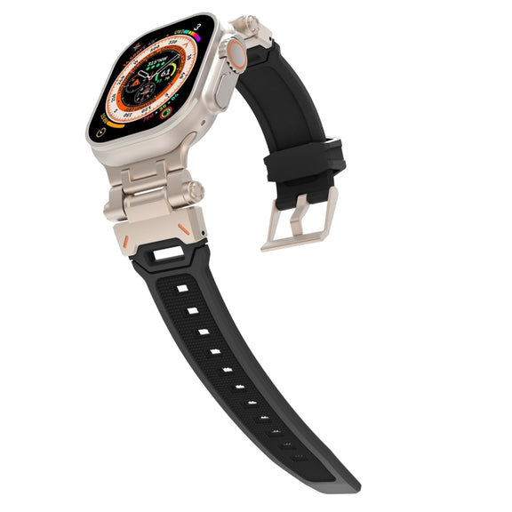 For Apple Watch Series 7 45mm Stainless Steel Connector TPU Watch Band(Titanium Black)
