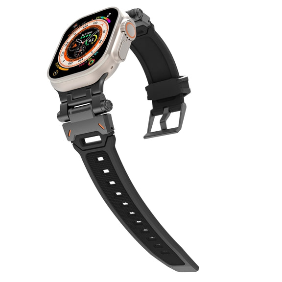 For Apple Watch SE 44mm Stainless Steel Connector TPU Watch Band(Black Black)