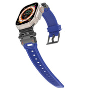 For Apple Watch SE 44mm Stainless Steel Connector TPU Watch Band(Black Blue)