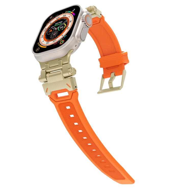 For Apple Watch SE 44mm Stainless Steel Connector TPU Watch Band(Gold Orange)
