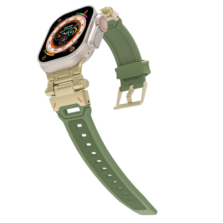 For Apple Watch SE 44mm Stainless Steel Connector TPU Watch Band(Gold Green)