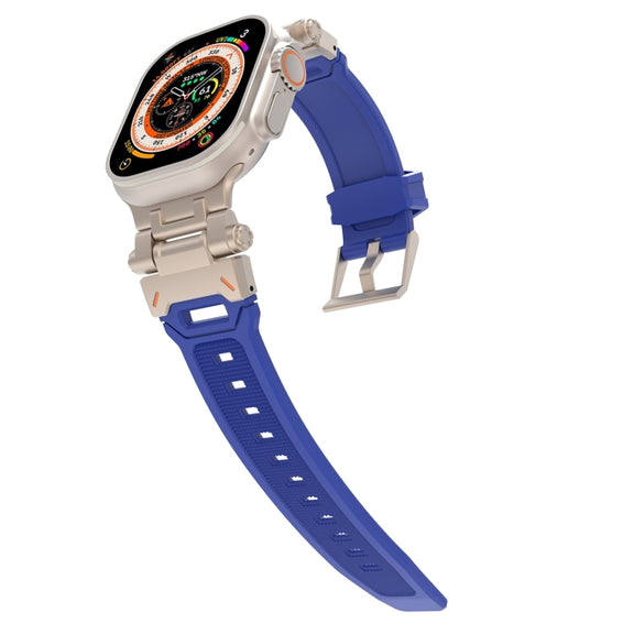 For Apple Watch Series 5 44mm Stainless Steel Connector TPU Watch Band(Titanium Blue)