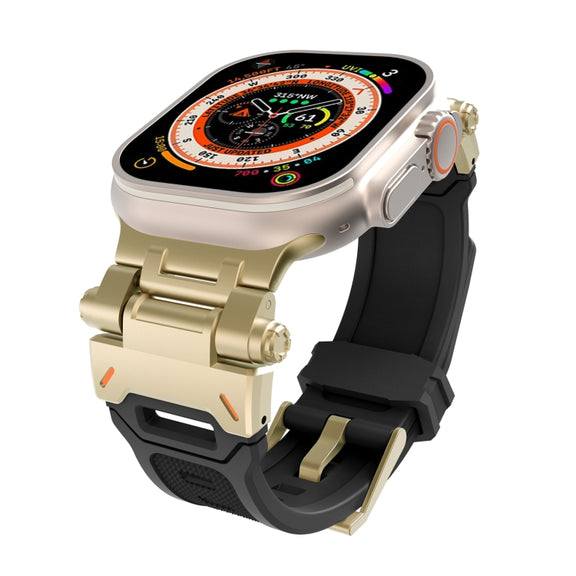 For Apple Watch Series 4 44mm Stainless Steel Connector TPU Watch Band(Gold Black)