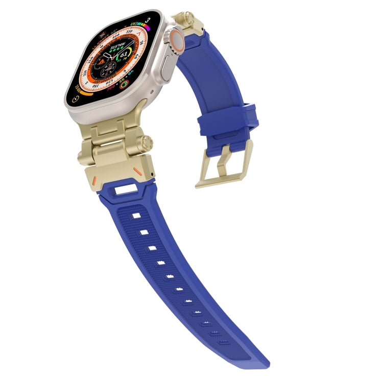 For Apple Watch Series 3 42mm Stainless Steel Connector TPU Watch Band(Gold Blue)