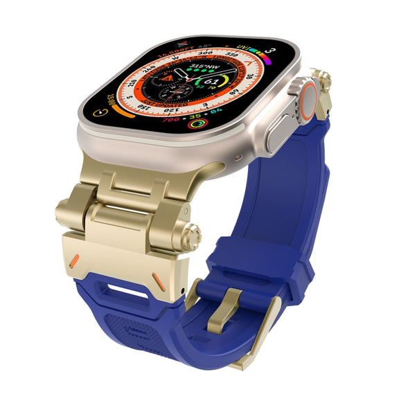 For Apple Watch Series 3 42mm Stainless Steel Connector TPU Watch Band(Gold Blue)
