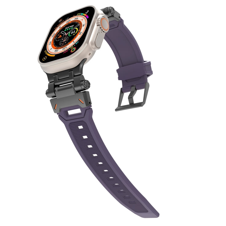 For Apple Watch 42mm Stainless Steel Connector TPU Watch Band(Black Purple)