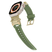 For Apple Watch 42mm Stainless Steel Connector TPU Watch Band(Gold Green)