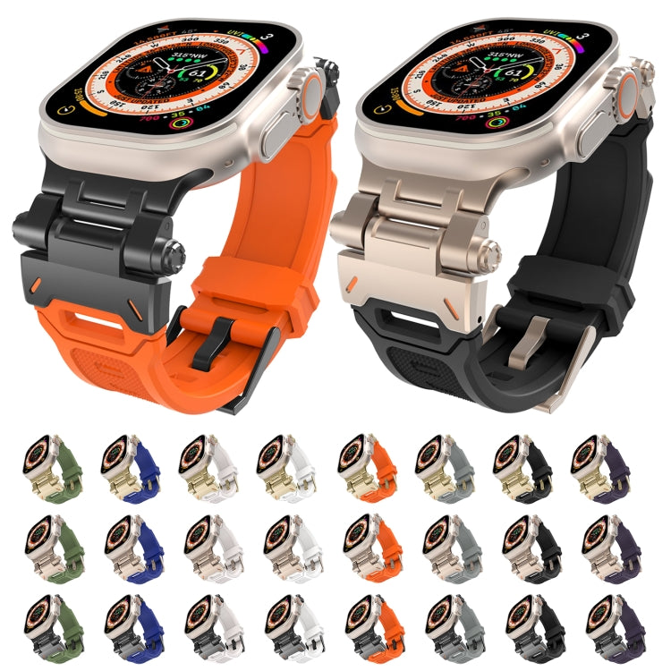 For Apple Watch Series 7 45mm Stainless Steel Connector TPU Watch Band(Black Green)