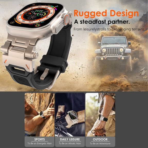 For Apple Watch SE 44mm Stainless Steel Connector TPU Watch Band(Black Starlight)