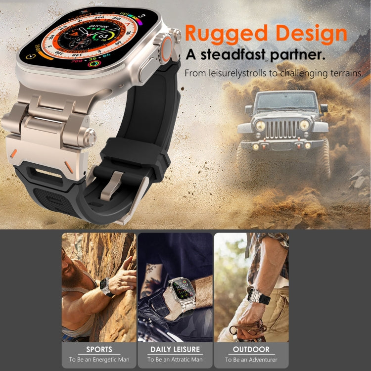 For Apple Watch Series 9 45mm Stainless Steel Connector TPU Watch Band(Black Orange)