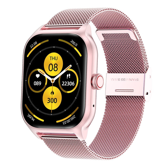 LEMFO LT10 2.01 inch TFT Screen Smart Watch Supports Bluetooth Call / Wellness Tracking, Steel Strap(Pink)