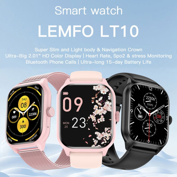 LEMFO LT10 2.01 inch TFT Screen Smart Watch Supports Bluetooth Call / Wellness Tracking, Steel Strap(Black)
