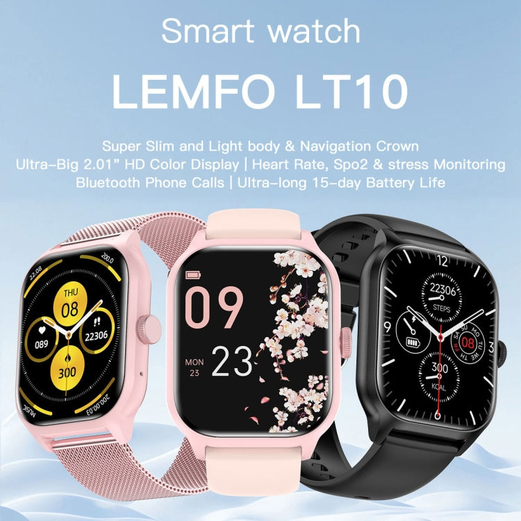 LEMFO LT10 2.01 inch TFT Screen Smart Watch Supports Bluetooth Call / Wellness Tracking, Steel Strap(Black)