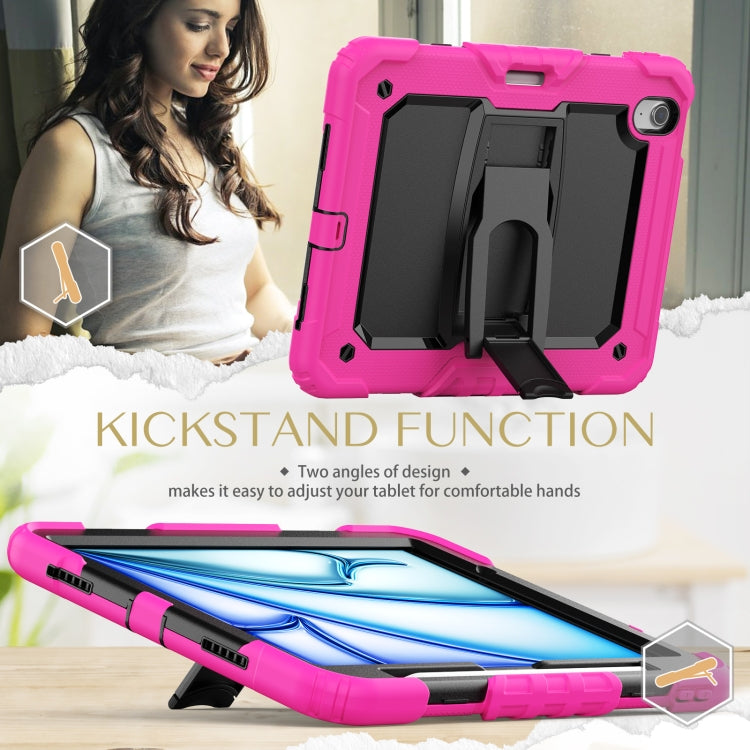 For iPad Air 11 2024 Silicone Hydric PC Tablet Case with Shoulder Strap & Holder(Rose Red) - iPad Air 11 2024 Cases by PMC TechLife | Online Shopping South Africa | PMC TechLife | Buy Now Pay Later Mobicred