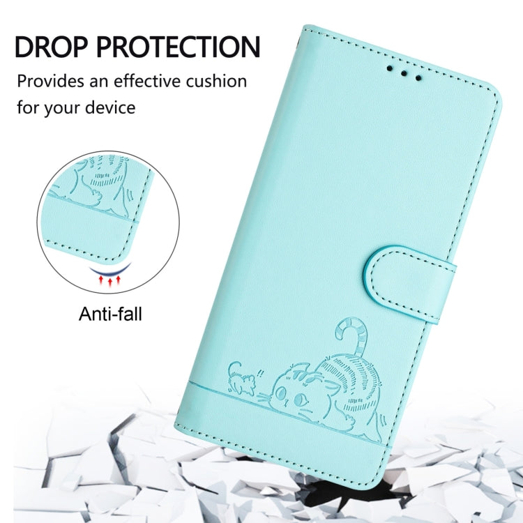 For Blackview A53 Cat Rat Embossed Pattern RFID Leather Phone Case with Lanyard(Mint Green) - More Brand by PMC TechLife | Online Shopping South Africa | PMC TechLife | Buy Now Pay Later Mobicred