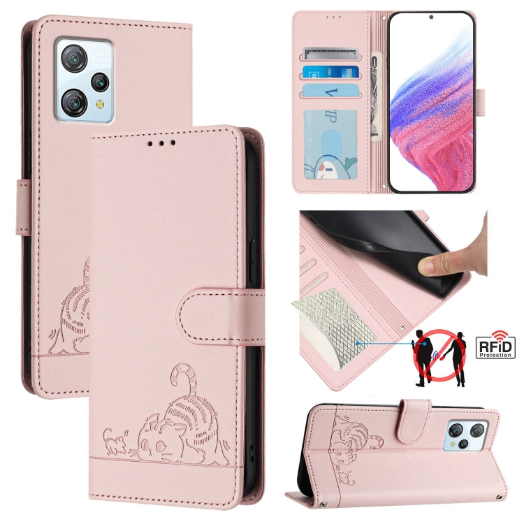 For Blackview A53 Cat Rat Embossed Pattern RFID Leather Phone Case with Lanyard(Pink) - More Brand by PMC TechLife | Online Shopping South Africa | PMC TechLife | Buy Now Pay Later Mobicred