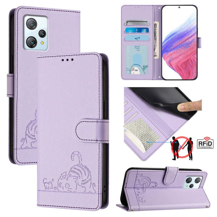 For Blackview A53 Cat Rat Embossed Pattern RFID Leather Phone Case with Lanyard(Purple) - More Brand by PMC TechLife | Online Shopping South Africa | PMC TechLife | Buy Now Pay Later Mobicred