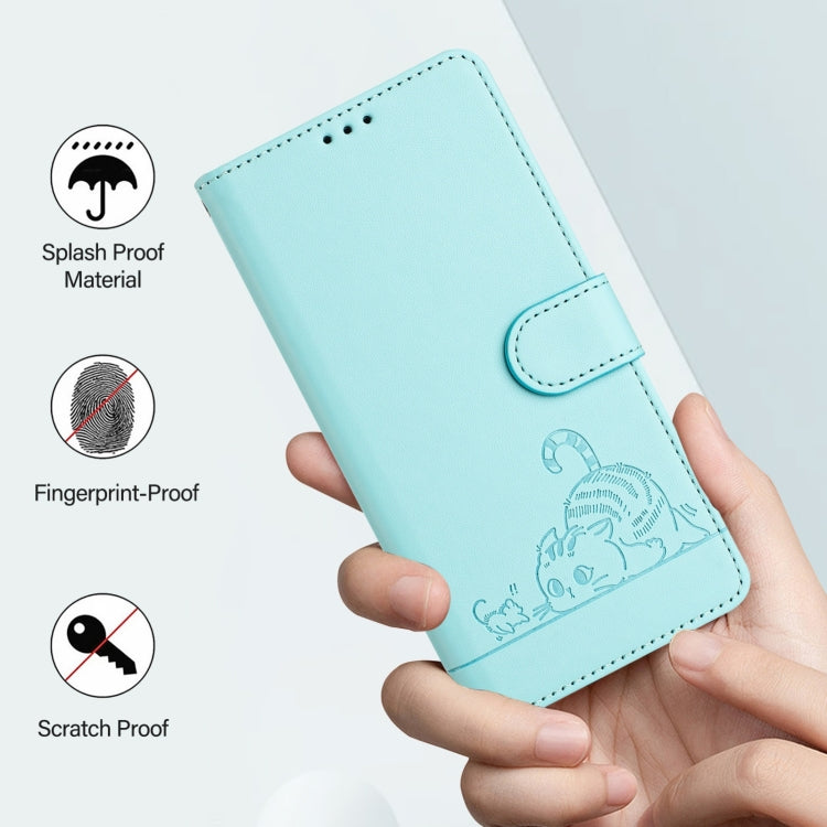 For Blackview Wave 6C Cat Rat Embossed Pattern RFID Leather Phone Case with Lanyard(Mint Green) - free shipping - PMC TechLife - Order now!