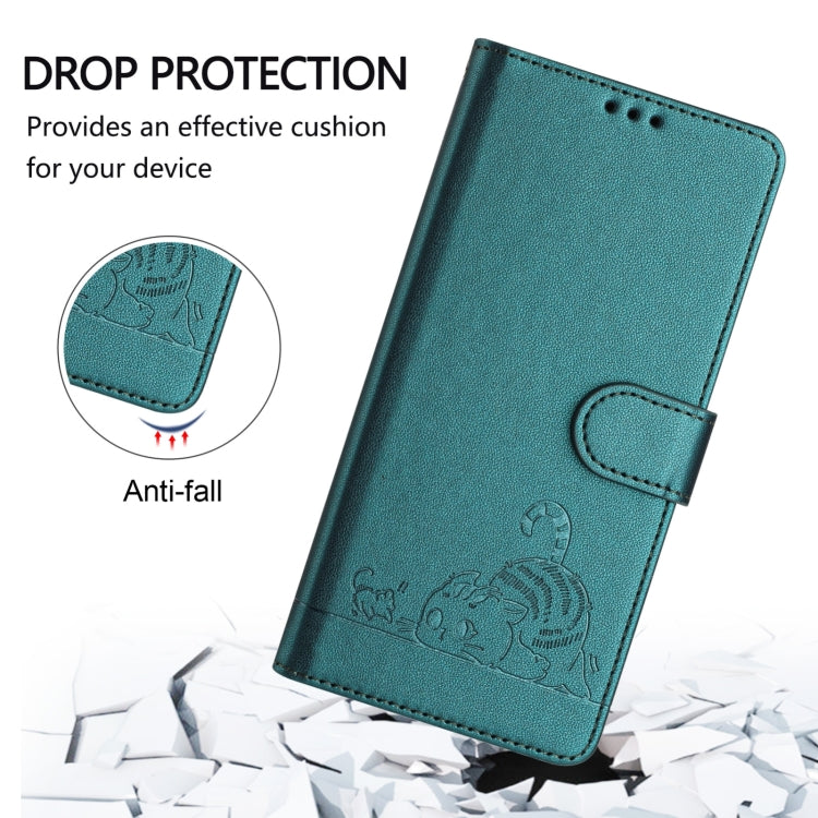 For Blackview Wave 6C Cat Rat Embossed Pattern RFID Leather Phone Case with Lanyard(Peacock Green) - More Brand by PMC TechLife | Online Shopping South Africa | PMC TechLife | Buy Now Pay Later Mobicred