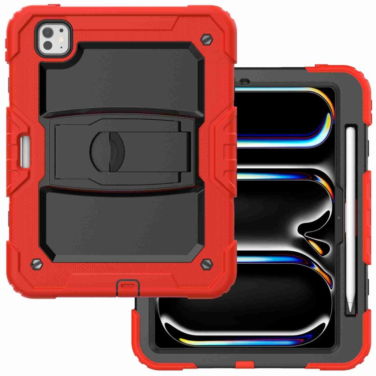 For iPad Pro 11 2024 Silicone Hydric PC Tablet Case with Shoulder Strap & Holder(Red) - iPad Pro 11 2024 Cases by PMC TechLife | Online Shopping South Africa | PMC TechLife | Buy Now Pay Later Mobicred