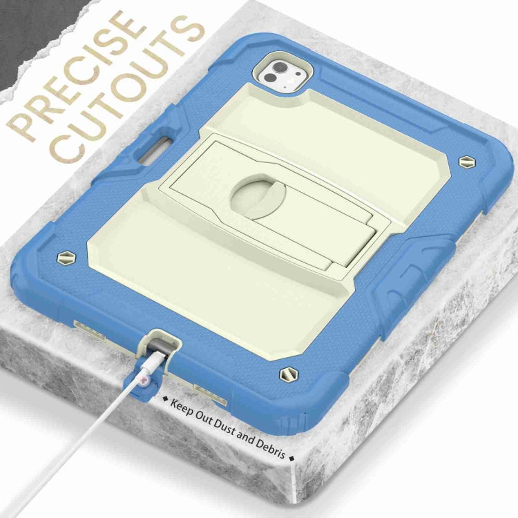 For iPad Pro 11 2024 Silicone Hydric PC Tablet Case with Shoulder Strap & Holder(Beige Cyan-blue) - iPad Pro 11 2024 Cases by PMC TechLife | Online Shopping South Africa | PMC TechLife | Buy Now Pay Later Mobicred