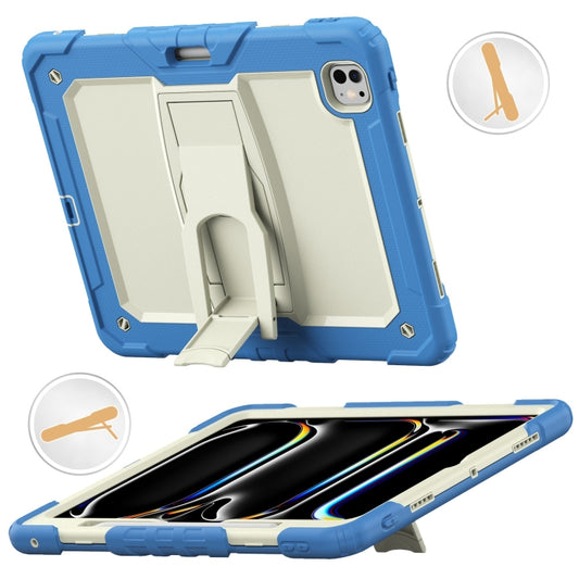 For iPad Pro 13 2024 Silicone Hydric PC Tablet Case with Shoulder Strap & Holder(Beige Cyan-blue) - free shipping - PMC Jewellery - Order now!
