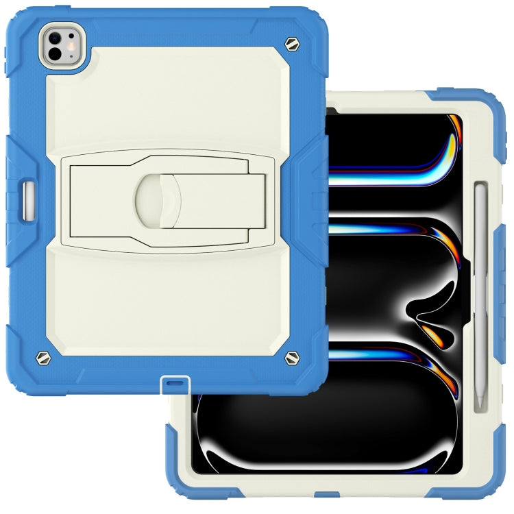 For iPad Pro 13 2024 Silicone Hydric PC Tablet Case with Shoulder Strap & Holder(Beige Cyan-blue) - free shipping - PMC TechLife - Order now!