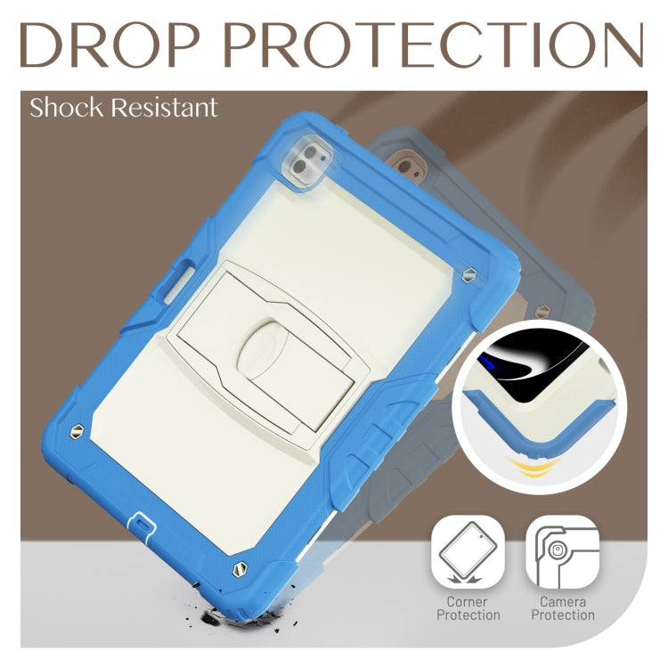 For iPad Pro 13 2024 Silicone Hydric PC Tablet Case with Shoulder Strap & Holder(Beige Cyan-blue) - free shipping - PMC TechLife - Order now!