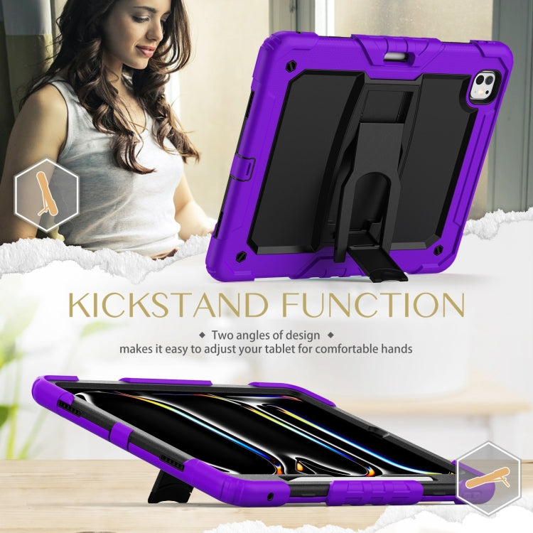 For iPad Pro 13 2024 Silicone Hydric PC Tablet Case with Shoulder Strap & Holder(Purple)