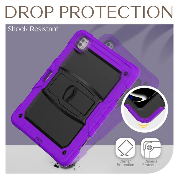 For iPad Pro 13 2024 Silicone Hydric PC Tablet Case with Shoulder Strap & Holder(Purple)