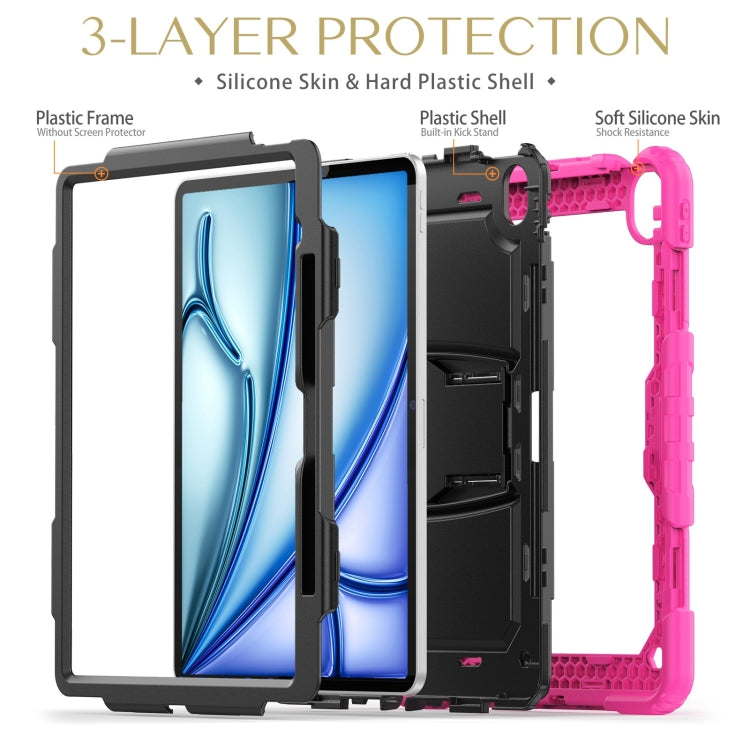 For iPad Air 13 2024 Silicone Hydric PC Tablet Case with Shoulder Strap & Holder(Rose Red) - iPad Air 13 2024 Cases by PMC TechLife | Online Shopping South Africa | PMC TechLife | Buy Now Pay Later Mobicred