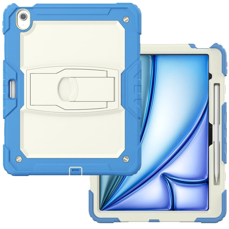 For iPad Air 13 2024 Silicone Hydric PC Tablet Case with Shoulder Strap & Holder(Beige Cyan-blue) - iPad Air 13 2024 Cases by PMC TechLife | Online Shopping South Africa | PMC TechLife | Buy Now Pay Later Mobicred