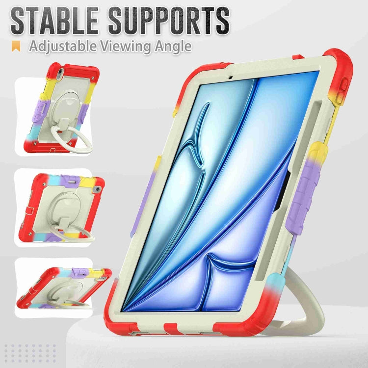 For iPad Air 11 2025 / 2024 Handle Silicone Hydric PC Tablet Case with Shoulder Strap(Rainbow Red) - free shipping - PMC TechLife - Order now!